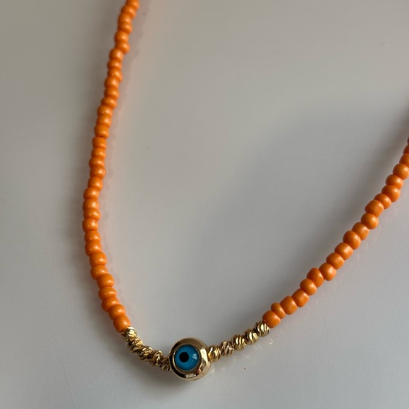 Orange Beaded Necklace with Gold Accents - Picture 3 of 5